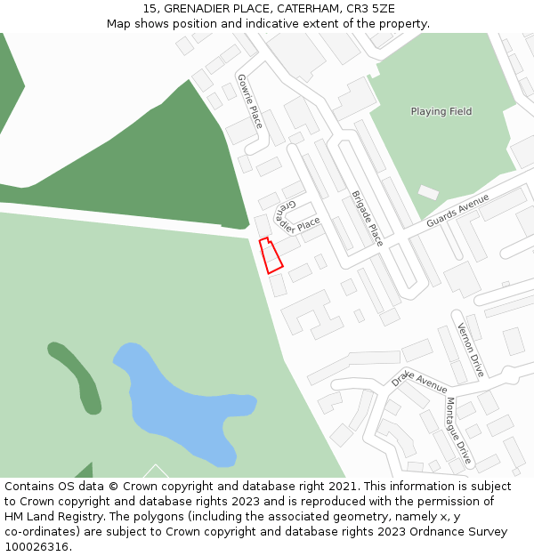 15, GRENADIER PLACE, CATERHAM, CR3 5ZE: Location map and indicative extent of plot