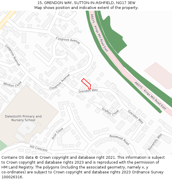 15, GRENDON WAY, SUTTON-IN-ASHFIELD, NG17 3EW: Location map and indicative extent of plot