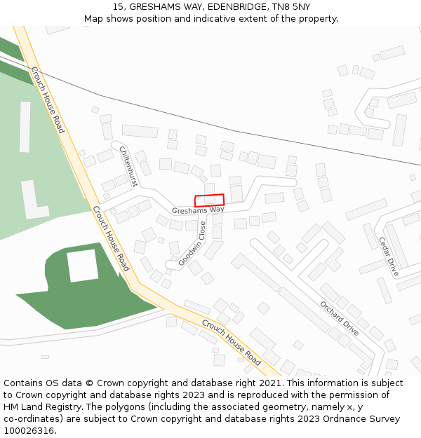 15, GRESHAMS WAY, EDENBRIDGE, TN8 5NY: Location map and indicative extent of plot