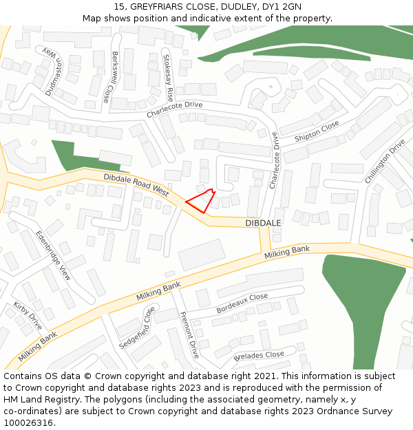 15, GREYFRIARS CLOSE, DUDLEY, DY1 2GN: Location map and indicative extent of plot