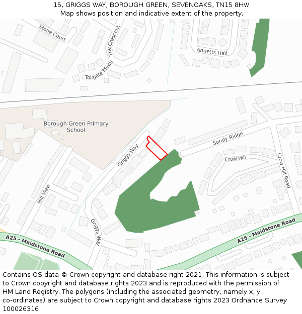 15, GRIGGS WAY, BOROUGH GREEN, SEVENOAKS, TN15 8HW: Location map and indicative extent of plot