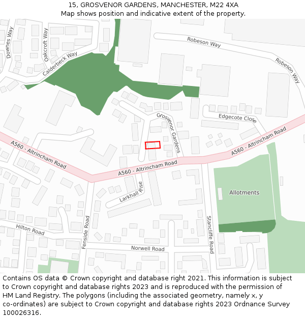 15, GROSVENOR GARDENS, MANCHESTER, M22 4XA: Location map and indicative extent of plot