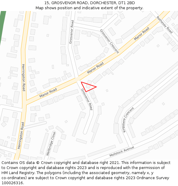 15, GROSVENOR ROAD, DORCHESTER, DT1 2BD: Location map and indicative extent of plot