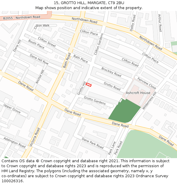 15, GROTTO HILL, MARGATE, CT9 2BU: Location map and indicative extent of plot