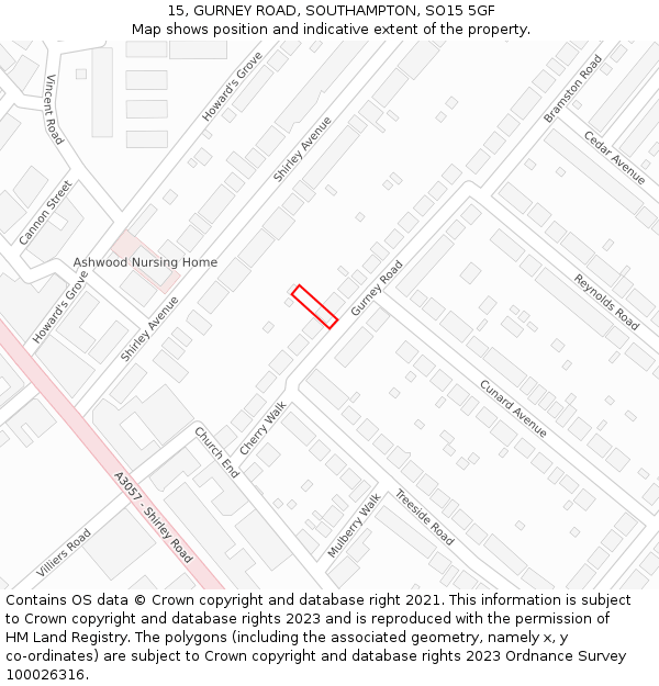 15, GURNEY ROAD, SOUTHAMPTON, SO15 5GF: Location map and indicative extent of plot