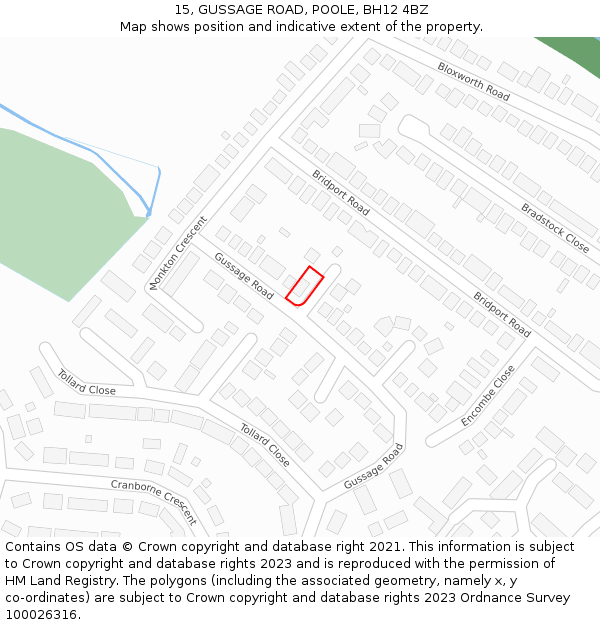 15, GUSSAGE ROAD, POOLE, BH12 4BZ: Location map and indicative extent of plot