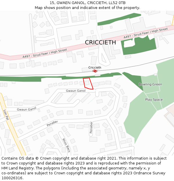 15, GWAEN GANOL, CRICCIETH, LL52 0TB: Location map and indicative extent of plot