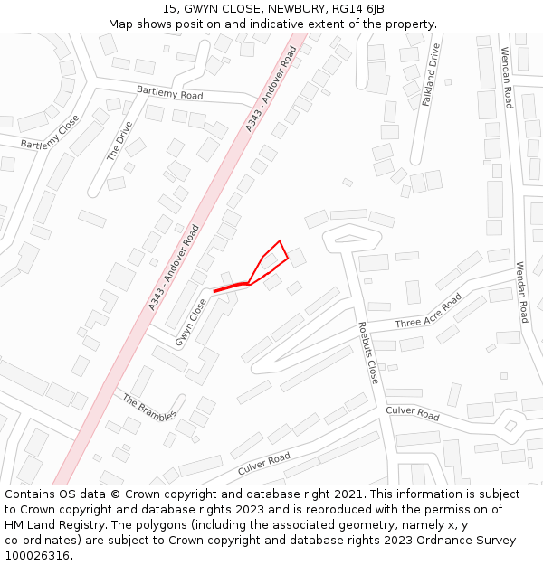 15, GWYN CLOSE, NEWBURY, RG14 6JB: Location map and indicative extent of plot
