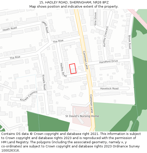 15, HADLEY ROAD, SHERINGHAM, NR26 8PZ: Location map and indicative extent of plot