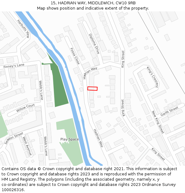 15, HADRIAN WAY, MIDDLEWICH, CW10 9RB: Location map and indicative extent of plot