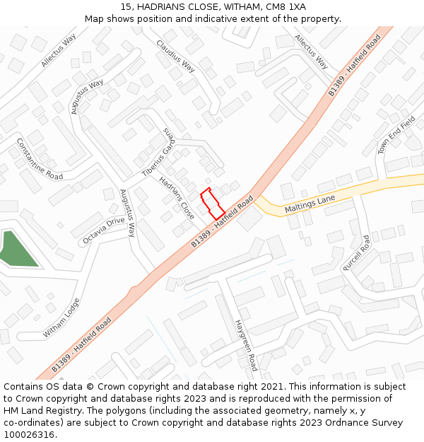 15, HADRIANS CLOSE, WITHAM, CM8 1XA: Location map and indicative extent of plot