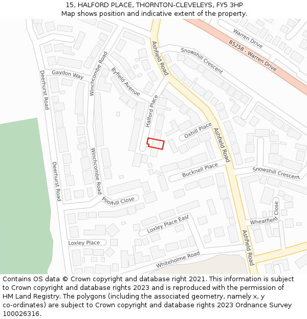15, HALFORD PLACE, THORNTON-CLEVELEYS, FY5 3HP: Location map and indicative extent of plot
