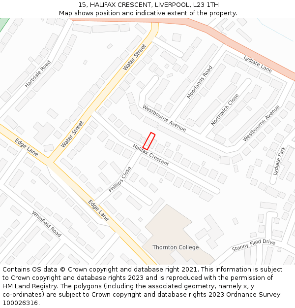 15, HALIFAX CRESCENT, LIVERPOOL, L23 1TH: Location map and indicative extent of plot