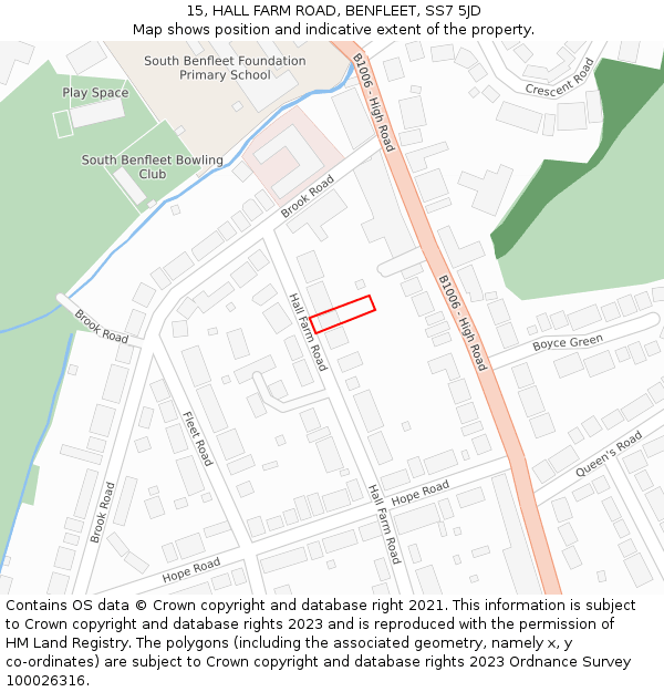 15, HALL FARM ROAD, BENFLEET, SS7 5JD: Location map and indicative extent of plot