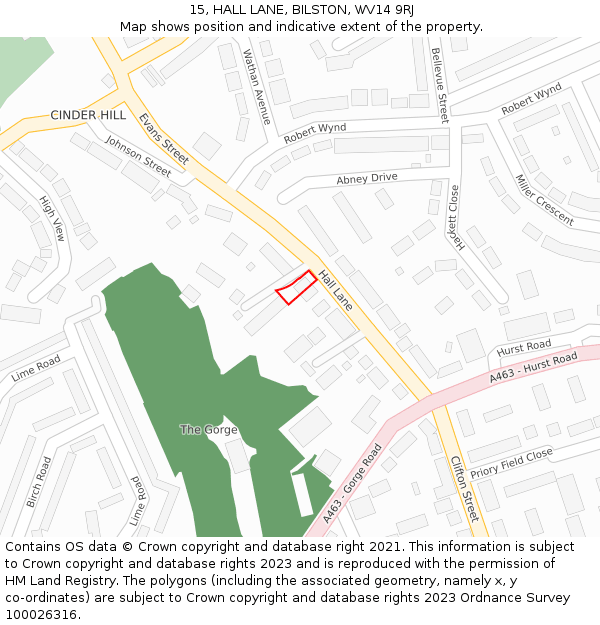 15, HALL LANE, BILSTON, WV14 9RJ: Location map and indicative extent of plot