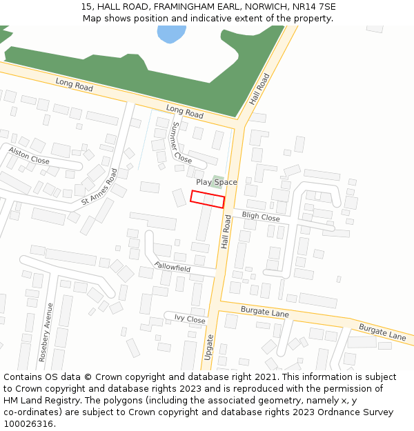 15, HALL ROAD, FRAMINGHAM EARL, NORWICH, NR14 7SE: Location map and indicative extent of plot