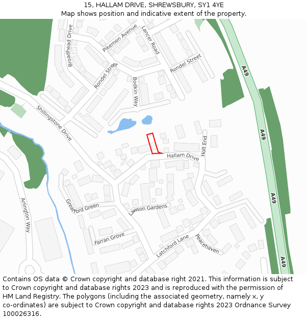 15, HALLAM DRIVE, SHREWSBURY, SY1 4YE: Location map and indicative extent of plot