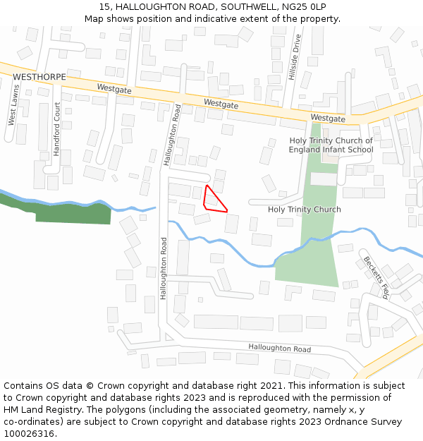 15, HALLOUGHTON ROAD, SOUTHWELL, NG25 0LP: Location map and indicative extent of plot