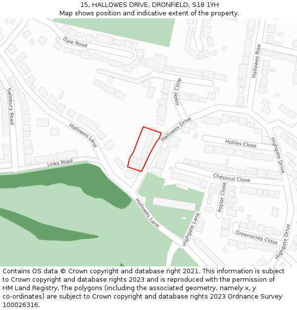 15, HALLOWES DRIVE, DRONFIELD, S18 1YH: Location map and indicative extent of plot