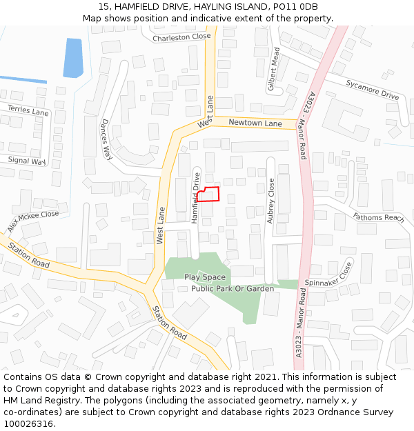 15, HAMFIELD DRIVE, HAYLING ISLAND, PO11 0DB: Location map and indicative extent of plot