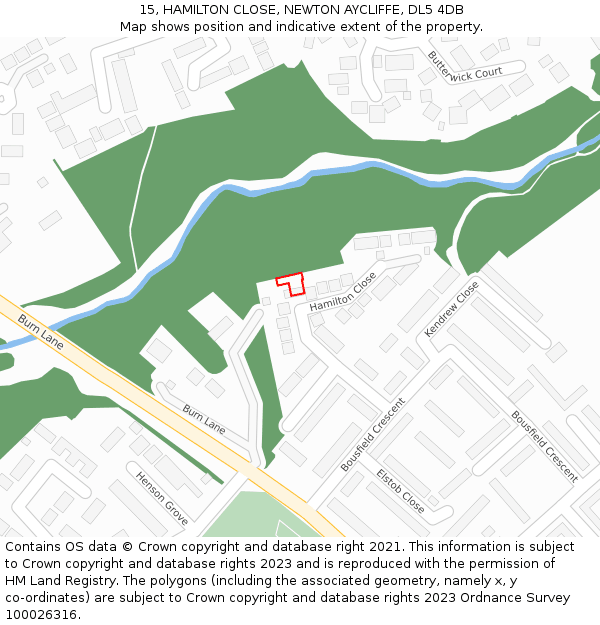 15, HAMILTON CLOSE, NEWTON AYCLIFFE, DL5 4DB: Location map and indicative extent of plot