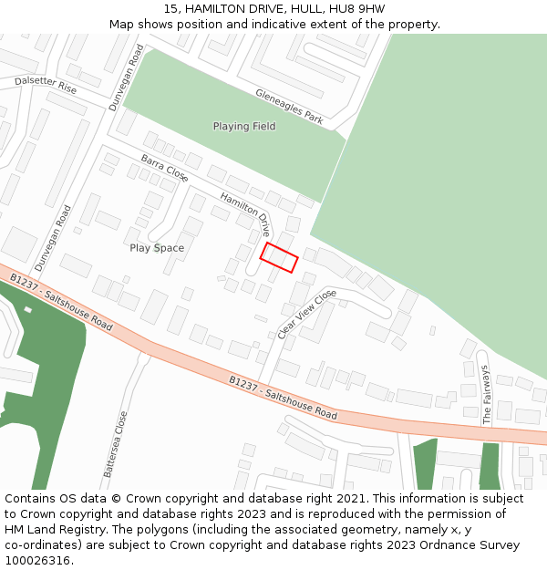 15, HAMILTON DRIVE, HULL, HU8 9HW: Location map and indicative extent of plot