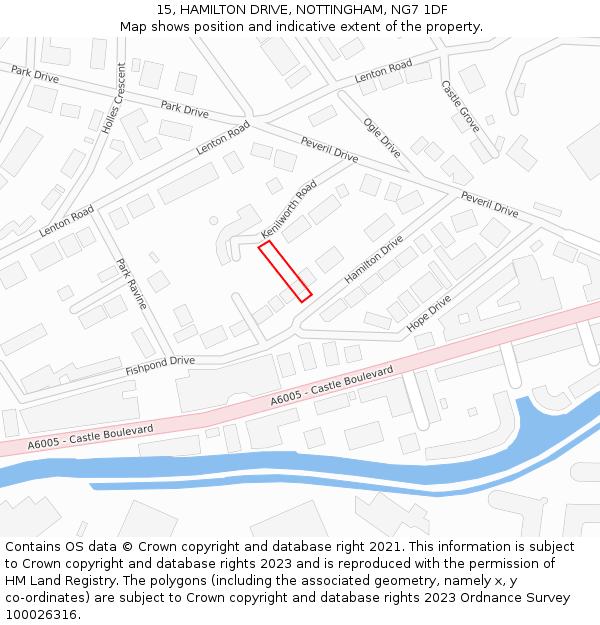 15, HAMILTON DRIVE, NOTTINGHAM, NG7 1DF: Location map and indicative extent of plot