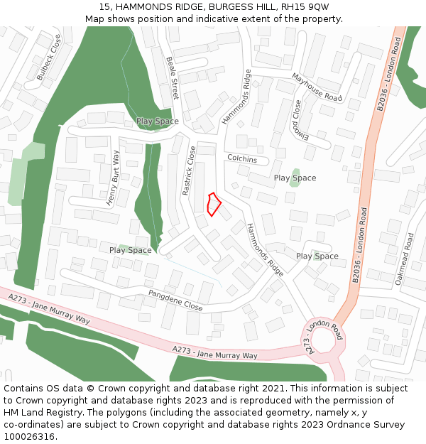15, HAMMONDS RIDGE, BURGESS HILL, RH15 9QW: Location map and indicative extent of plot