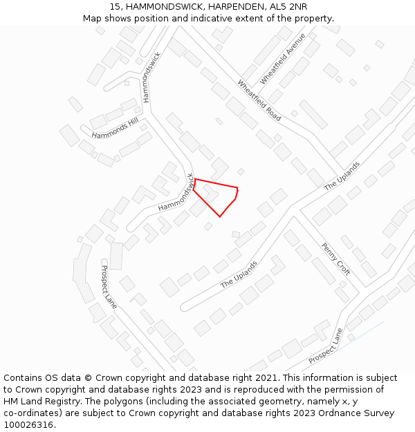 15, HAMMONDSWICK, HARPENDEN, AL5 2NR: Location map and indicative extent of plot