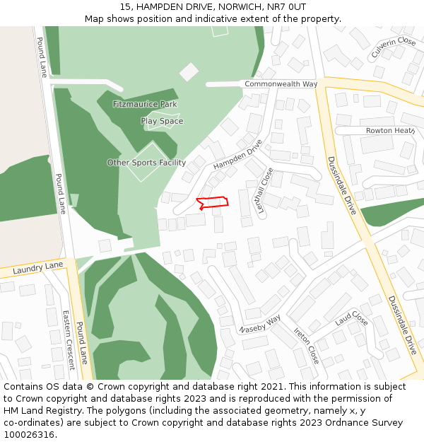 15, HAMPDEN DRIVE, NORWICH, NR7 0UT: Location map and indicative extent of plot