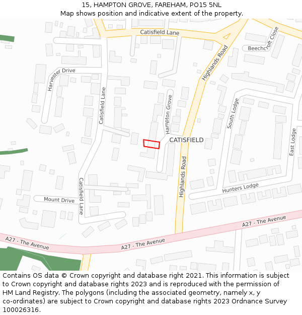 15, HAMPTON GROVE, FAREHAM, PO15 5NL: Location map and indicative extent of plot