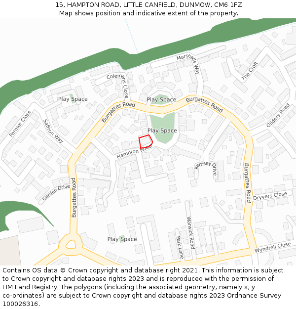 15, HAMPTON ROAD, LITTLE CANFIELD, DUNMOW, CM6 1FZ: Location map and indicative extent of plot