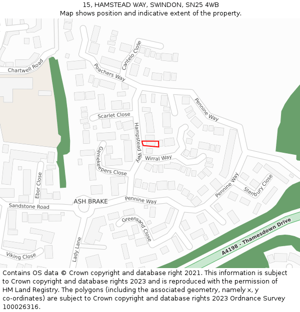 15, HAMSTEAD WAY, SWINDON, SN25 4WB: Location map and indicative extent of plot