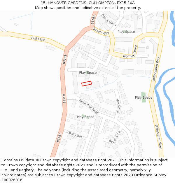 15, HANOVER GARDENS, CULLOMPTON, EX15 1XA: Location map and indicative extent of plot