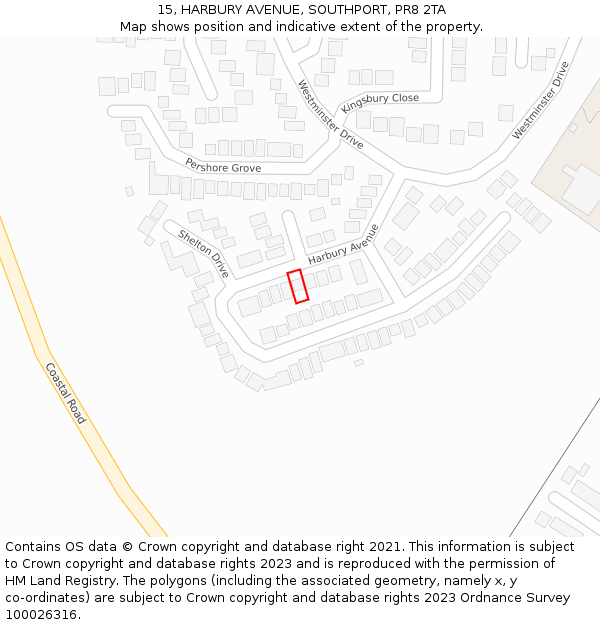 15, HARBURY AVENUE, SOUTHPORT, PR8 2TA: Location map and indicative extent of plot