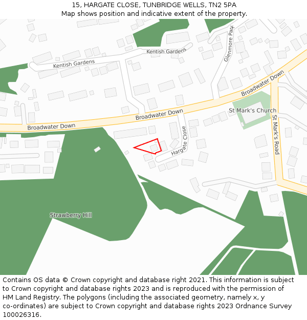 15, HARGATE CLOSE, TUNBRIDGE WELLS, TN2 5PA: Location map and indicative extent of plot