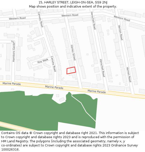 15, HARLEY STREET, LEIGH-ON-SEA, SS9 2NJ: Location map and indicative extent of plot