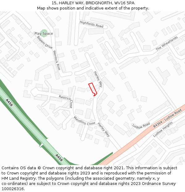 15, HARLEY WAY, BRIDGNORTH, WV16 5PA: Location map and indicative extent of plot