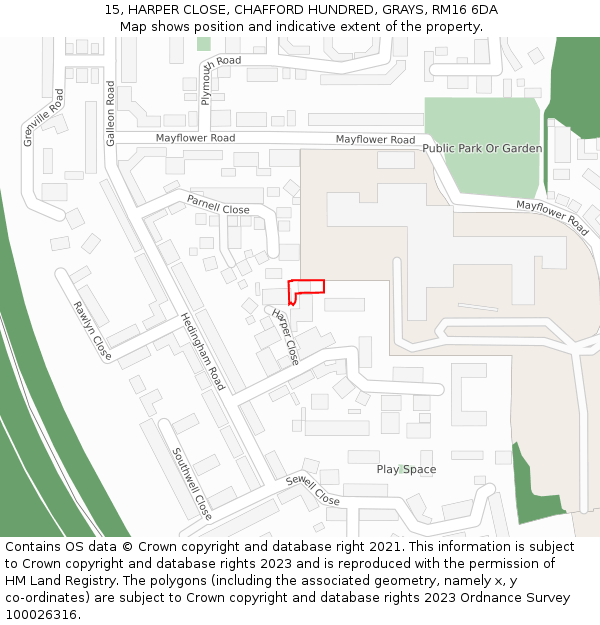 15, HARPER CLOSE, CHAFFORD HUNDRED, GRAYS, RM16 6DA: Location map and indicative extent of plot