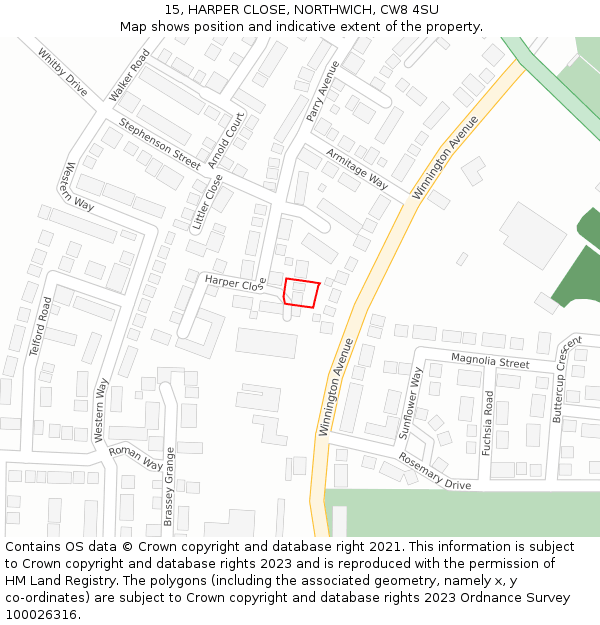 15, HARPER CLOSE, NORTHWICH, CW8 4SU: Location map and indicative extent of plot