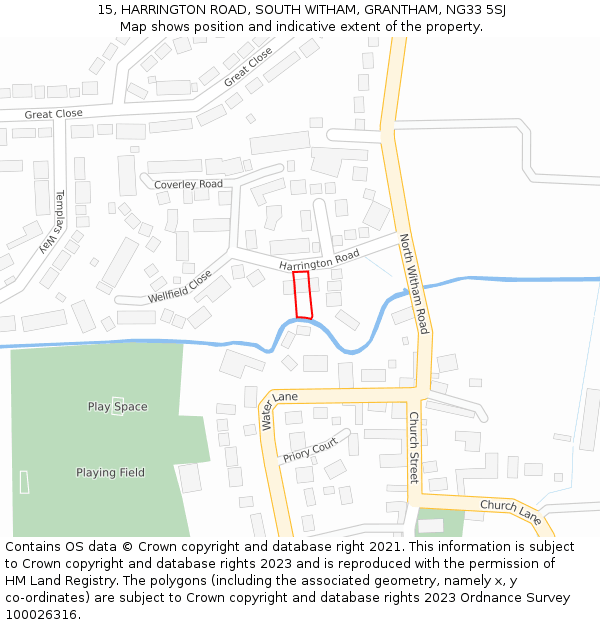 15, HARRINGTON ROAD, SOUTH WITHAM, GRANTHAM, NG33 5SJ: Location map and indicative extent of plot