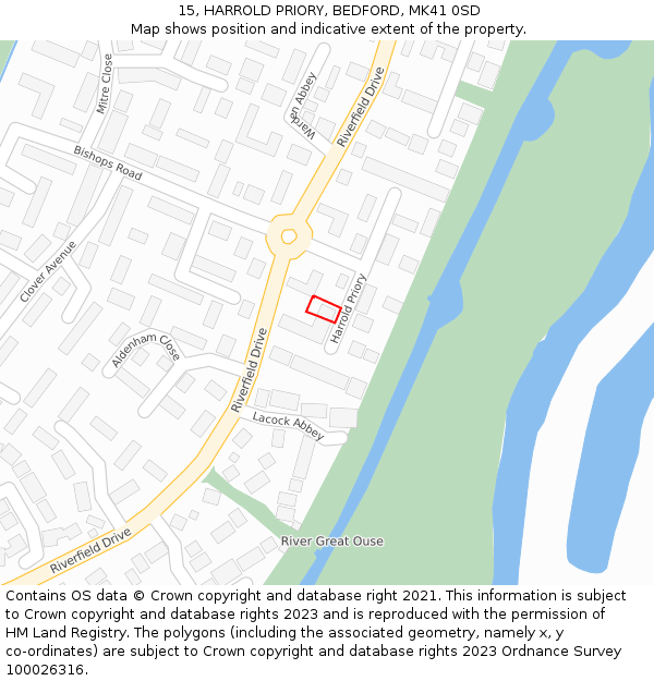 15, HARROLD PRIORY, BEDFORD, MK41 0SD: Location map and indicative extent of plot