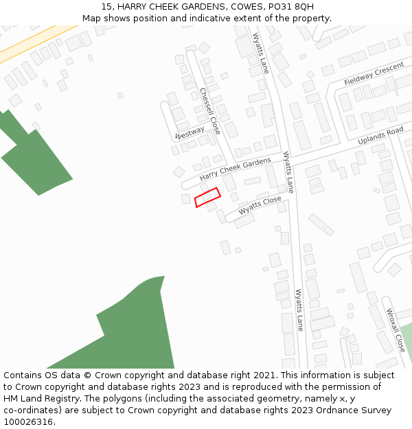 15, HARRY CHEEK GARDENS, COWES, PO31 8QH: Location map and indicative extent of plot