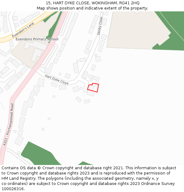 15, HART DYKE CLOSE, WOKINGHAM, RG41 2HQ: Location map and indicative extent of plot