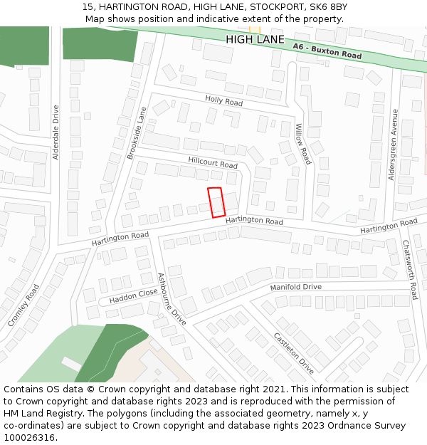 15, HARTINGTON ROAD, HIGH LANE, STOCKPORT, SK6 8BY: Location map and indicative extent of plot