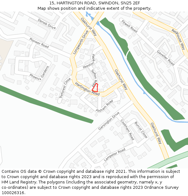 15, HARTINGTON ROAD, SWINDON, SN25 2EF: Location map and indicative extent of plot