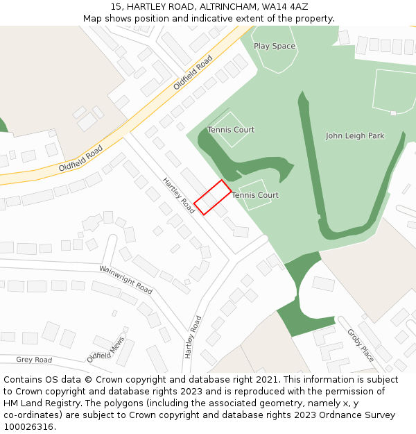 15, HARTLEY ROAD, ALTRINCHAM, WA14 4AZ: Location map and indicative extent of plot