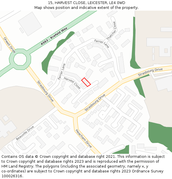 15, HARVEST CLOSE, LEICESTER, LE4 0WD: Location map and indicative extent of plot