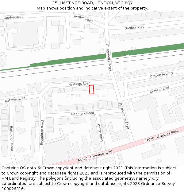 15, HASTINGS ROAD, LONDON, W13 8QY: Location map and indicative extent of plot