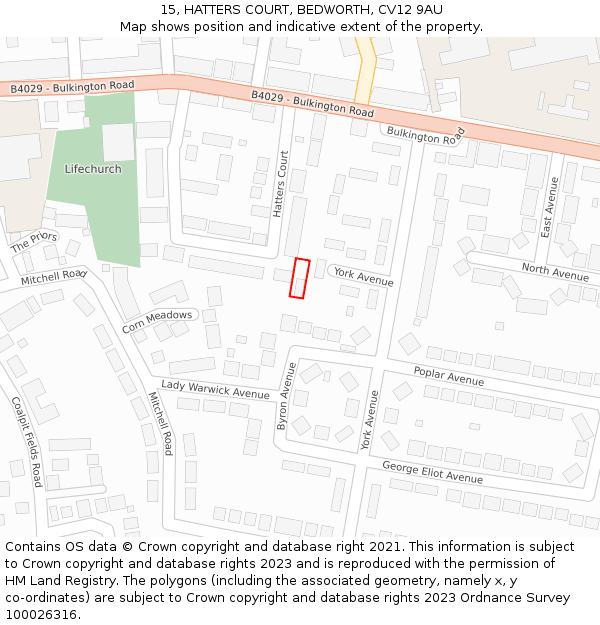 15, HATTERS COURT, BEDWORTH, CV12 9AU: Location map and indicative extent of plot